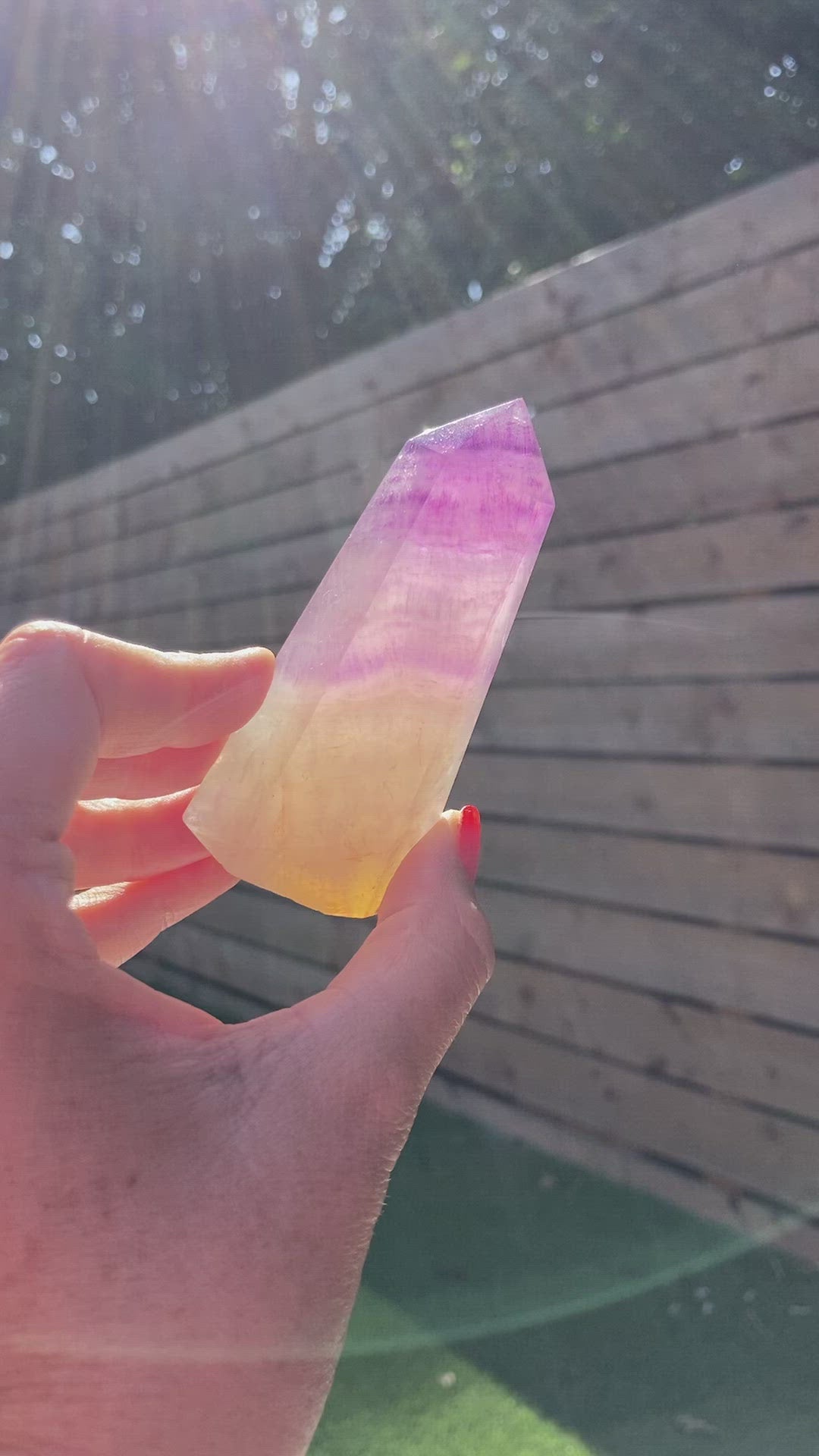 Super pretty Pink, purple and yellow Flourite tower