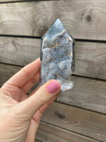 Load image into Gallery viewer, Sugary Druzy Moss agate tower *does have small chip on point
