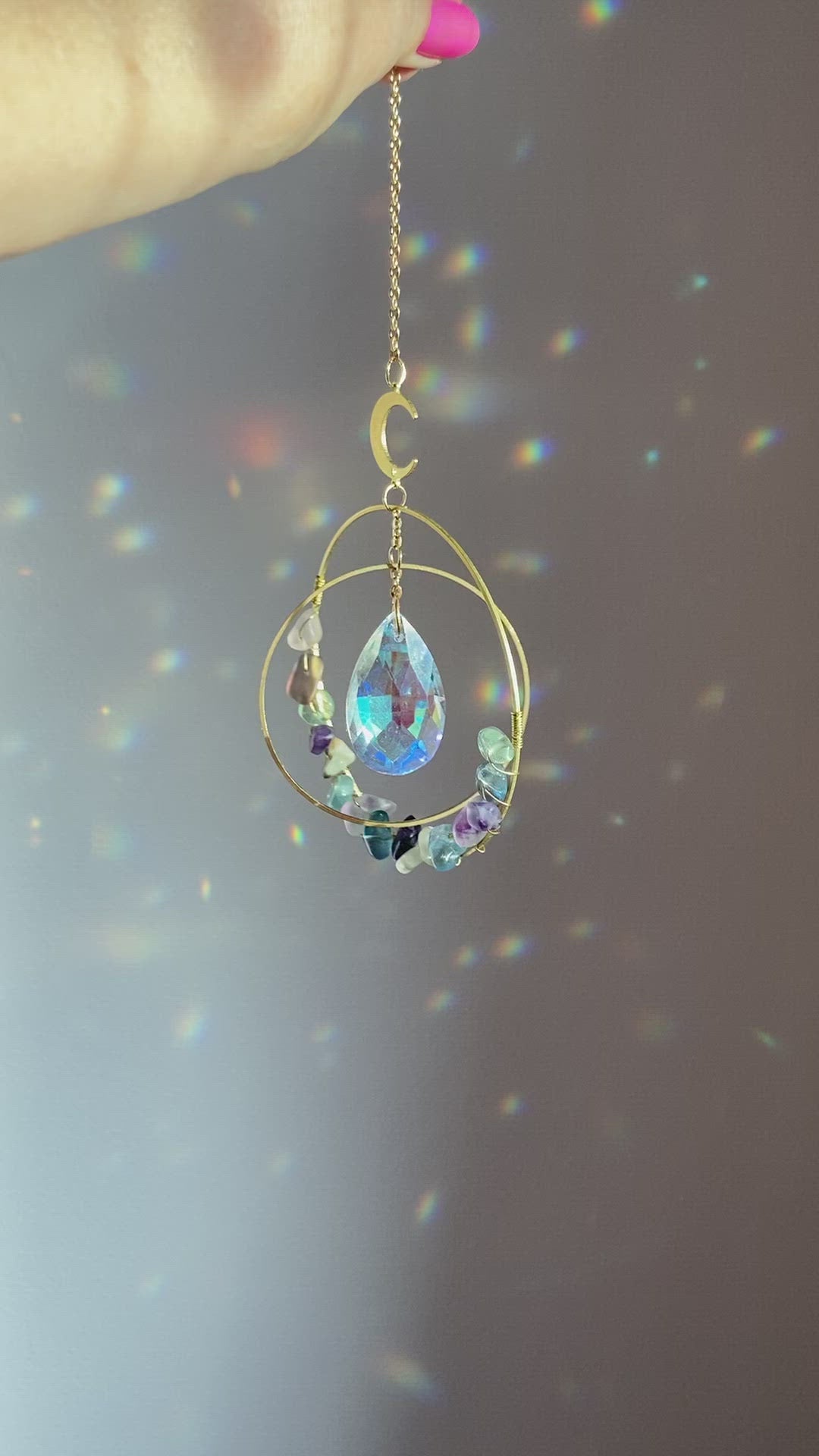 Stunning Flourite double hoop with moon Sun catcher ✨🌙