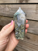 Load image into Gallery viewer, Moss Agate large cupcake towers with druzy
