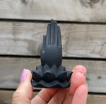 Load image into Gallery viewer, Super cute Black obsidian praying Buddha hands Lotus Leaf carving 🖤🙏🏻🖤x
