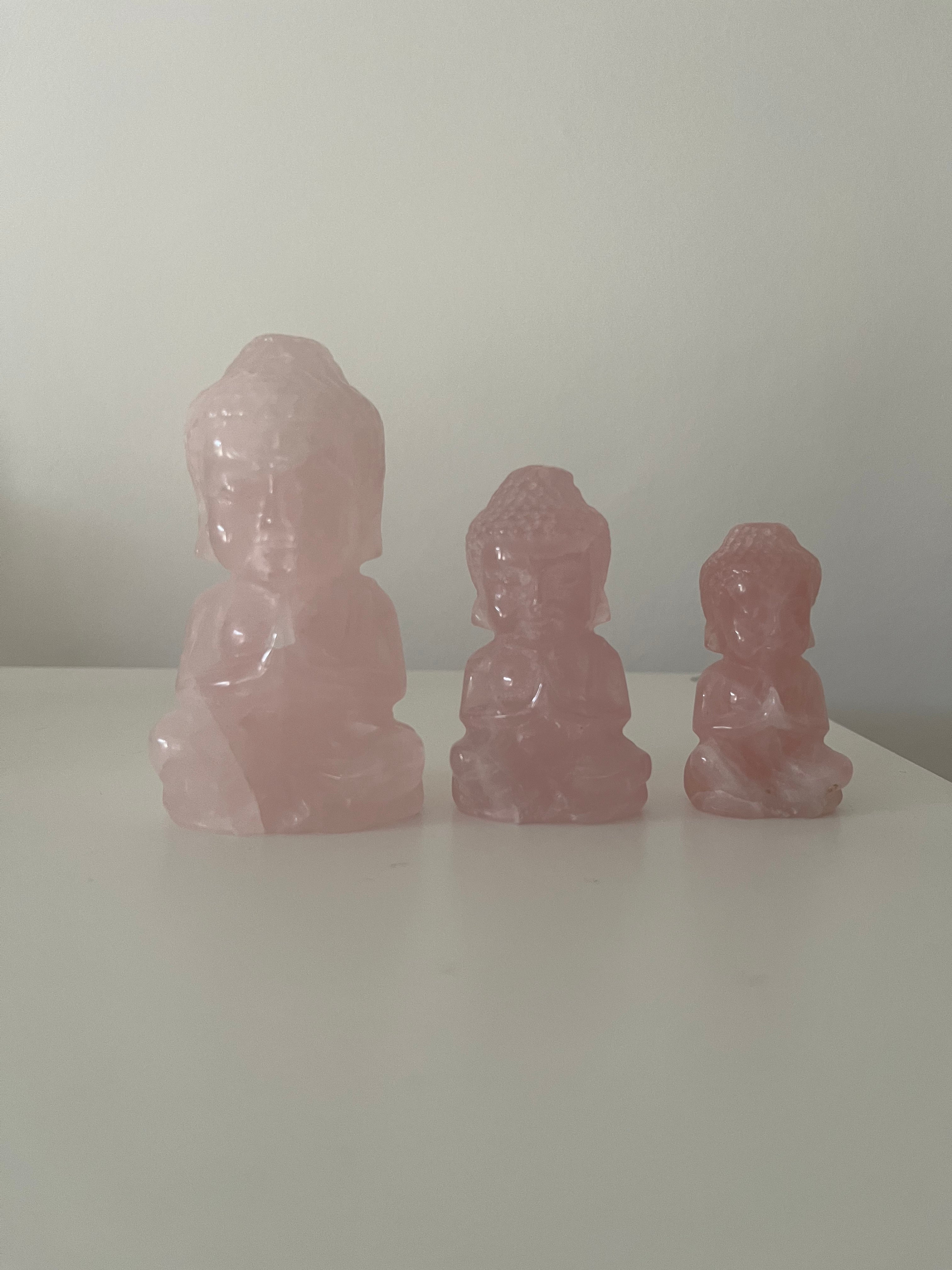 Stunning Rose Quartz praying Buddha carvings