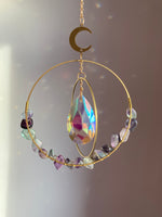 Load image into Gallery viewer, Stunning Flourite double hoop with moon Sun catcher ✨🌙
