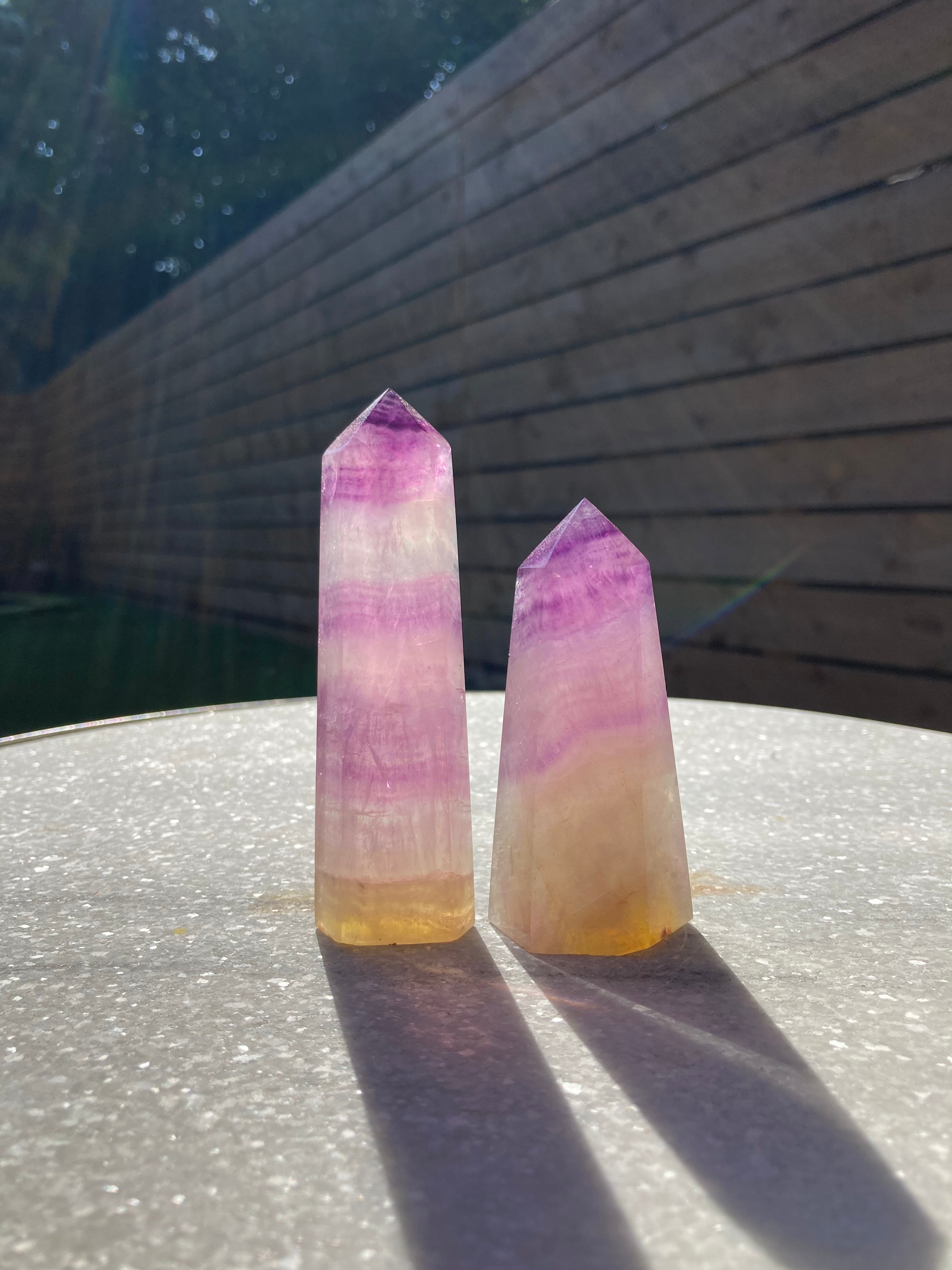 Super pretty Pink, purple and yellow Flourite tower