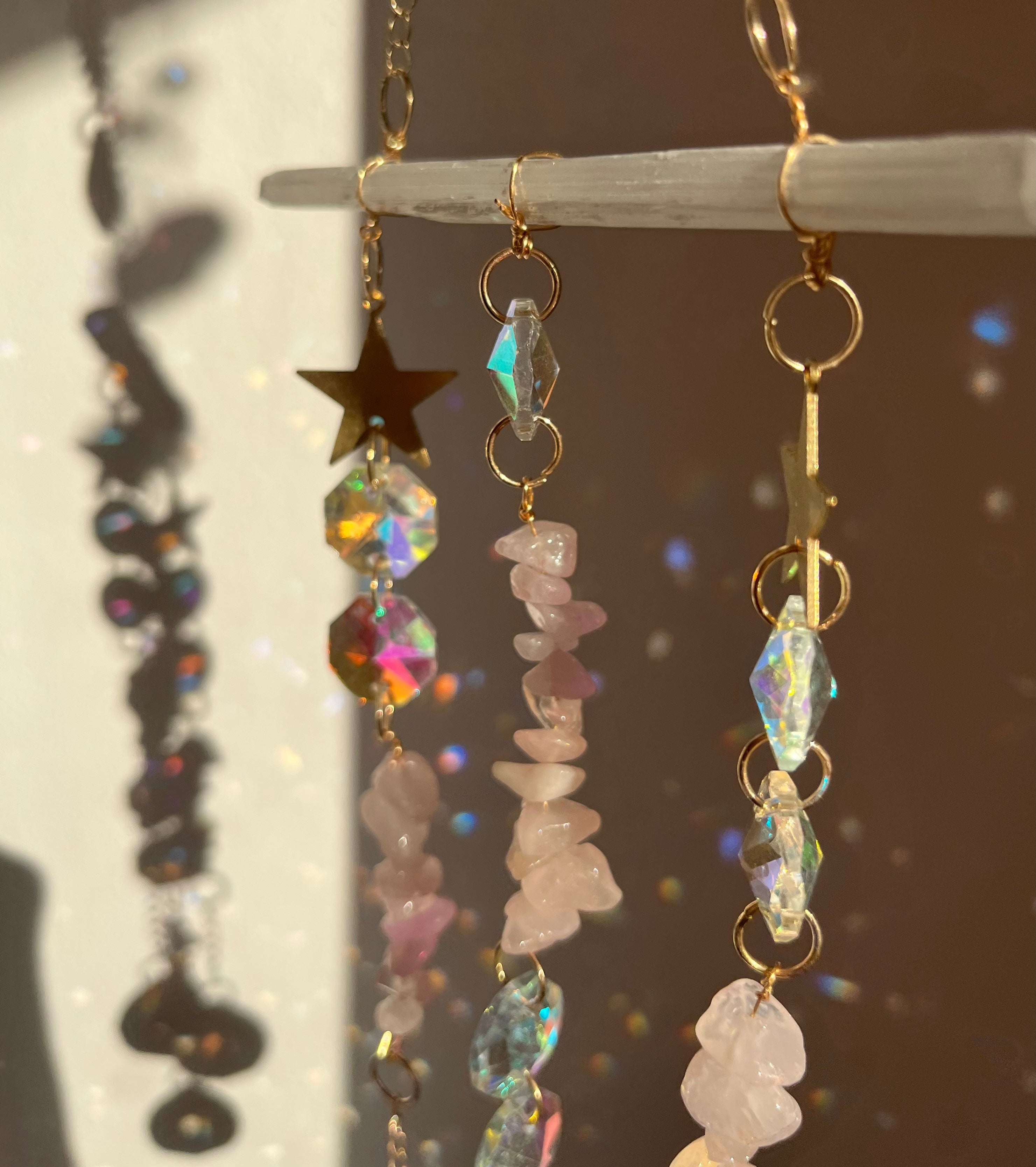 Selenite and Rose Quartz sun catcher with butterfly detail