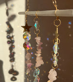 Load image into Gallery viewer, Selenite and Rose Quartz sun catcher with butterfly detail
