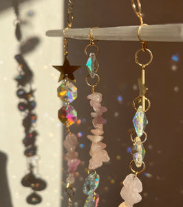 Selenite and Rose Quartz sun catcher with butterfly detail