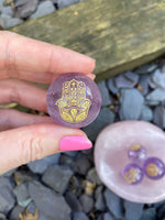 Load image into Gallery viewer, Mini Amethyst spheres 💜 Om &amp; Hamsa hand designs
