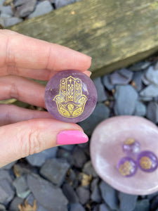 Mini Amethyst spheres 💜 Om & Hamsa hand designs