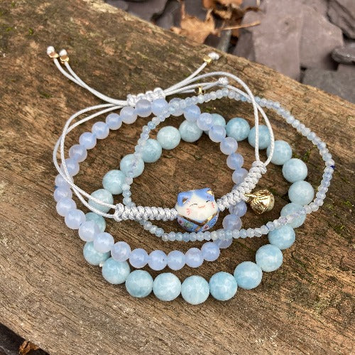 Aquamarine 💙 Blue Chalcedony 💙 Blue lace 💙 Blue Lucky cat 💙 bracelets