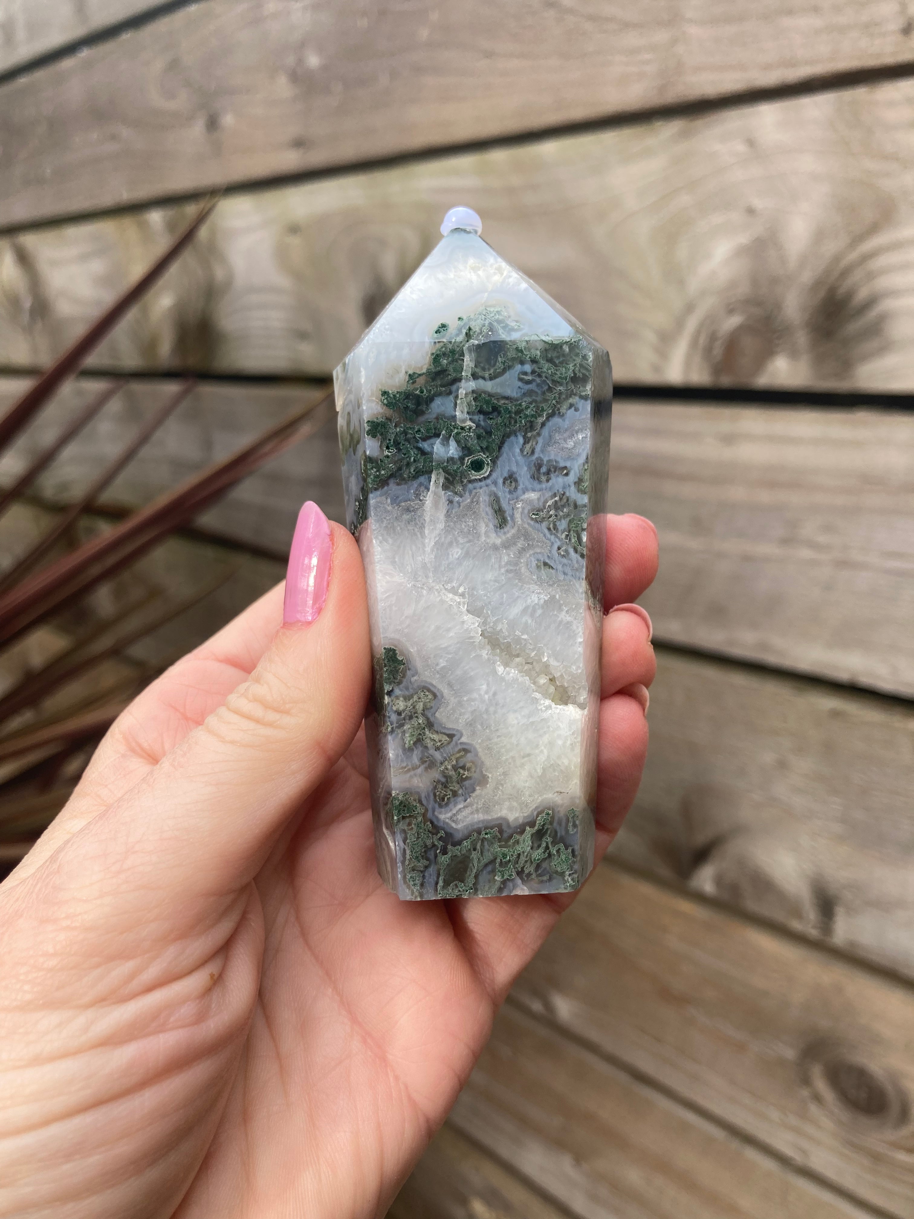 Moss Agate smaller cupcake towers with druzy