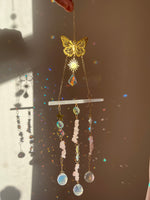 Load image into Gallery viewer, Selenite and Rose Quartz sun catcher with butterfly detail
