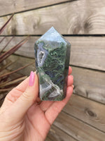 Load image into Gallery viewer, Moss Agate smaller cupcake towers with druzy
