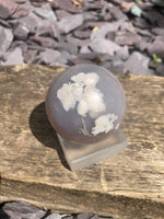 Load image into Gallery viewer, Dark blue Flower agate sphere with druzy
