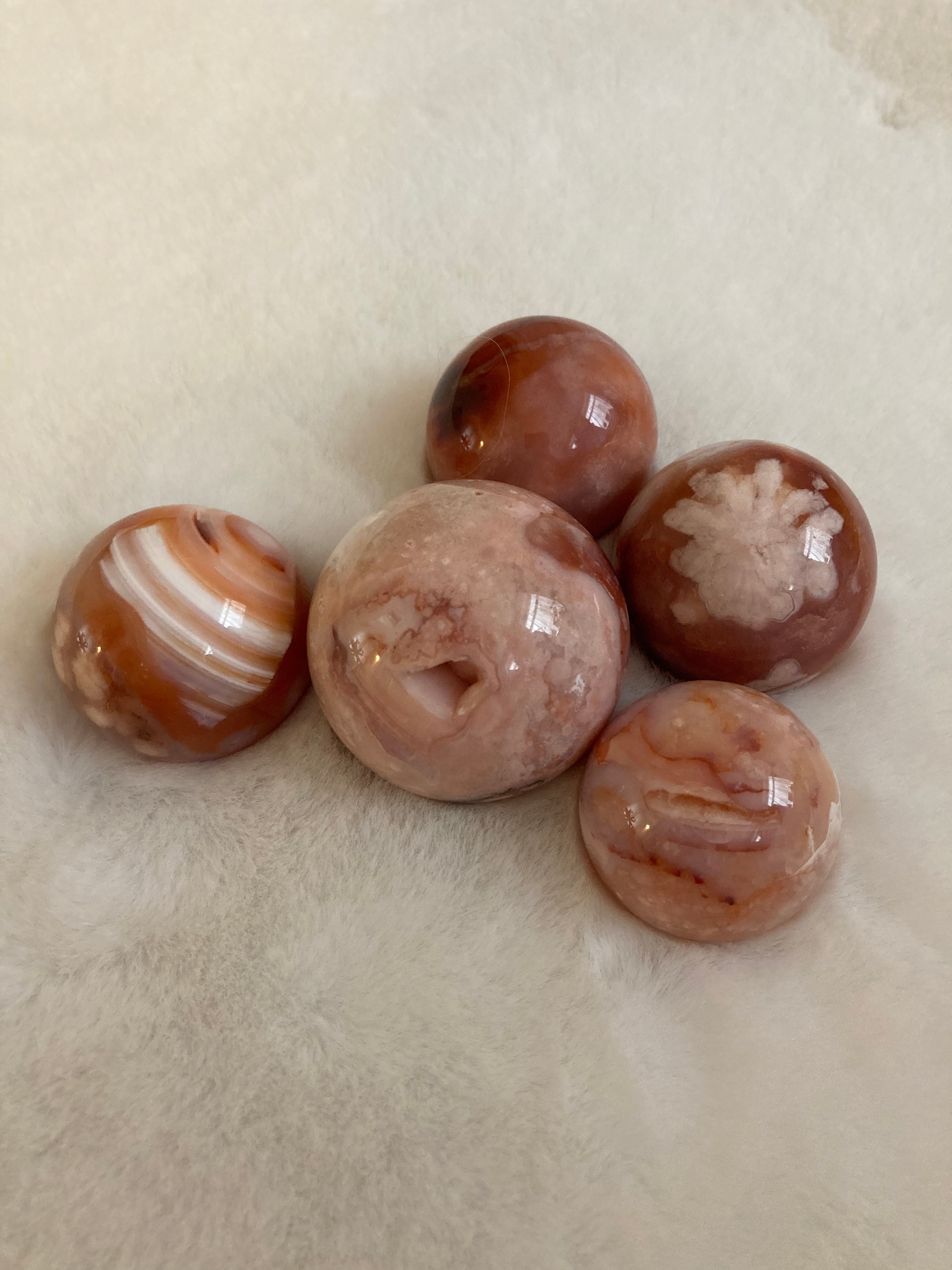 Rare stunning Carnelian Flower agate spheres 🧡