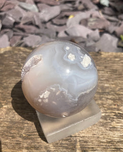 Dark blue Flower agate sphere with druzy