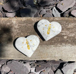 Load image into Gallery viewer, Beautiful Howlite large heart palm stones with gold Goddess and moon phase detailing
