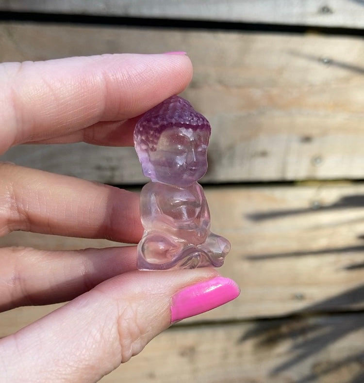 Rare purple & white flourite mini Buddhas