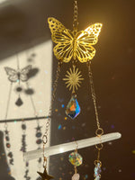 Load image into Gallery viewer, Selenite and Rose Quartz sun catcher with butterfly detail
