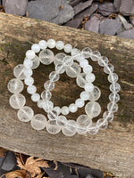 Load image into Gallery viewer, Faceted Clear quartz 🤍 Moonstone 🤍 Large Clear Quartz Sanskrit design 🤍 bracelets
