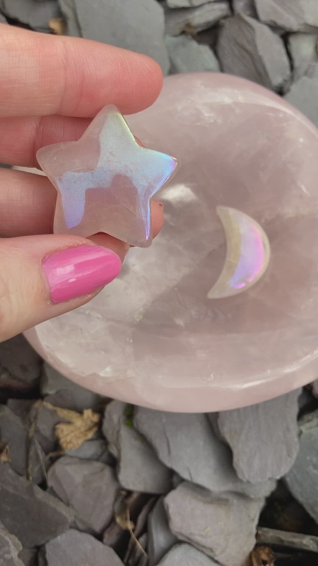 Mini Aura Rose Quartz Star ⭐️ & Moon 🌙