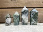 Load image into Gallery viewer, Moss Agate smaller cupcake towers with druzy
