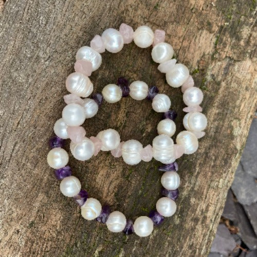 Amethyst & Pearl 💜 Rose Quartz & Pearl💖 bracelets