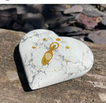 Load image into Gallery viewer, Beautiful Howlite large heart palm stones with gold Goddess and moon phase detailing
