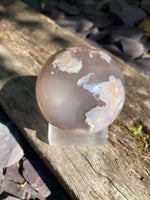 Load image into Gallery viewer, Large Flower Agate sphere with sugary bubble druzy
