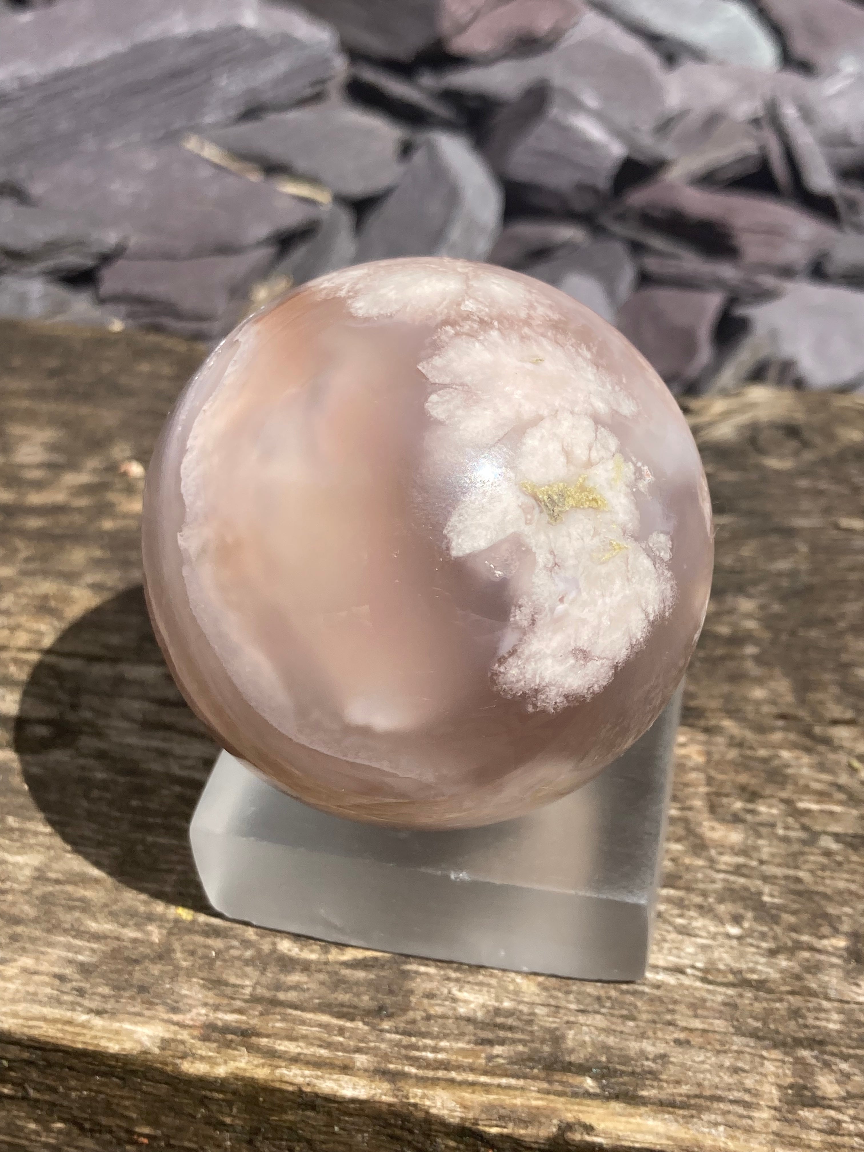 Double druzy Flower agate sphere