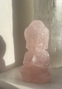 Stunning Rose Quartz praying Buddha carvings