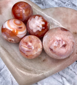 Rare stunning Carnelian Flower agate spheres 🧡