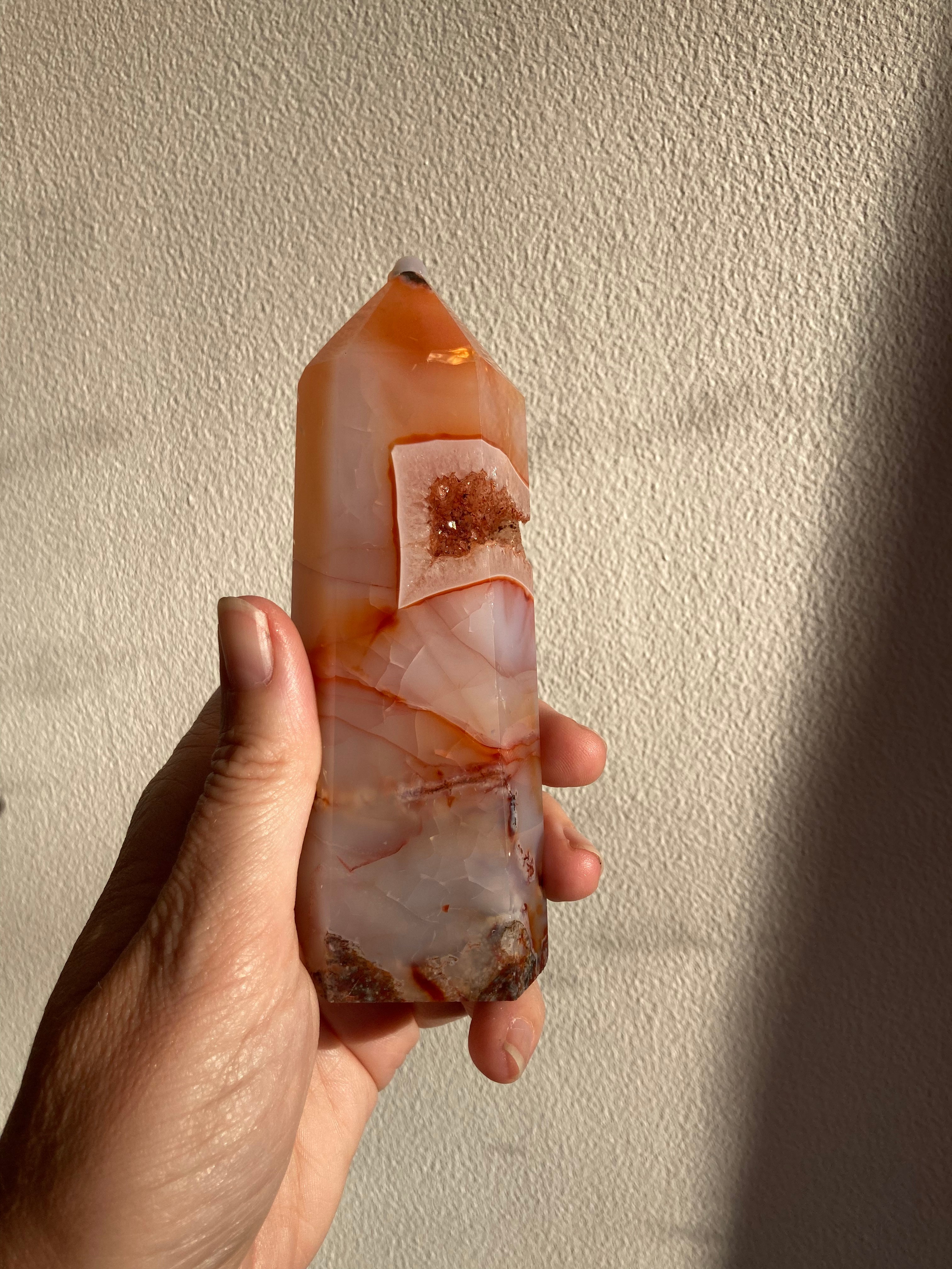 Large druzy Carnelian tower