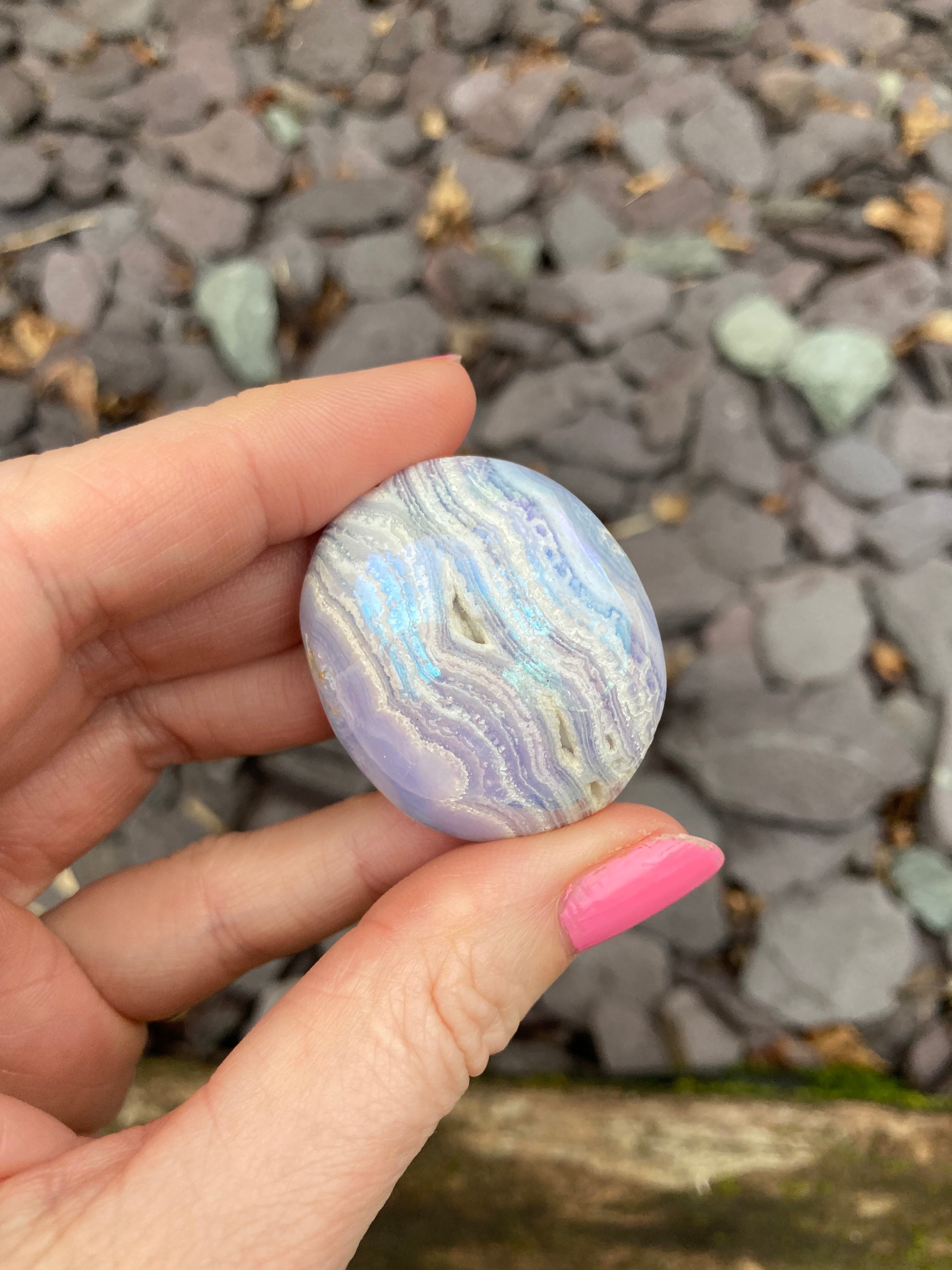 Aura Blue Lace Agate palms 💙✨