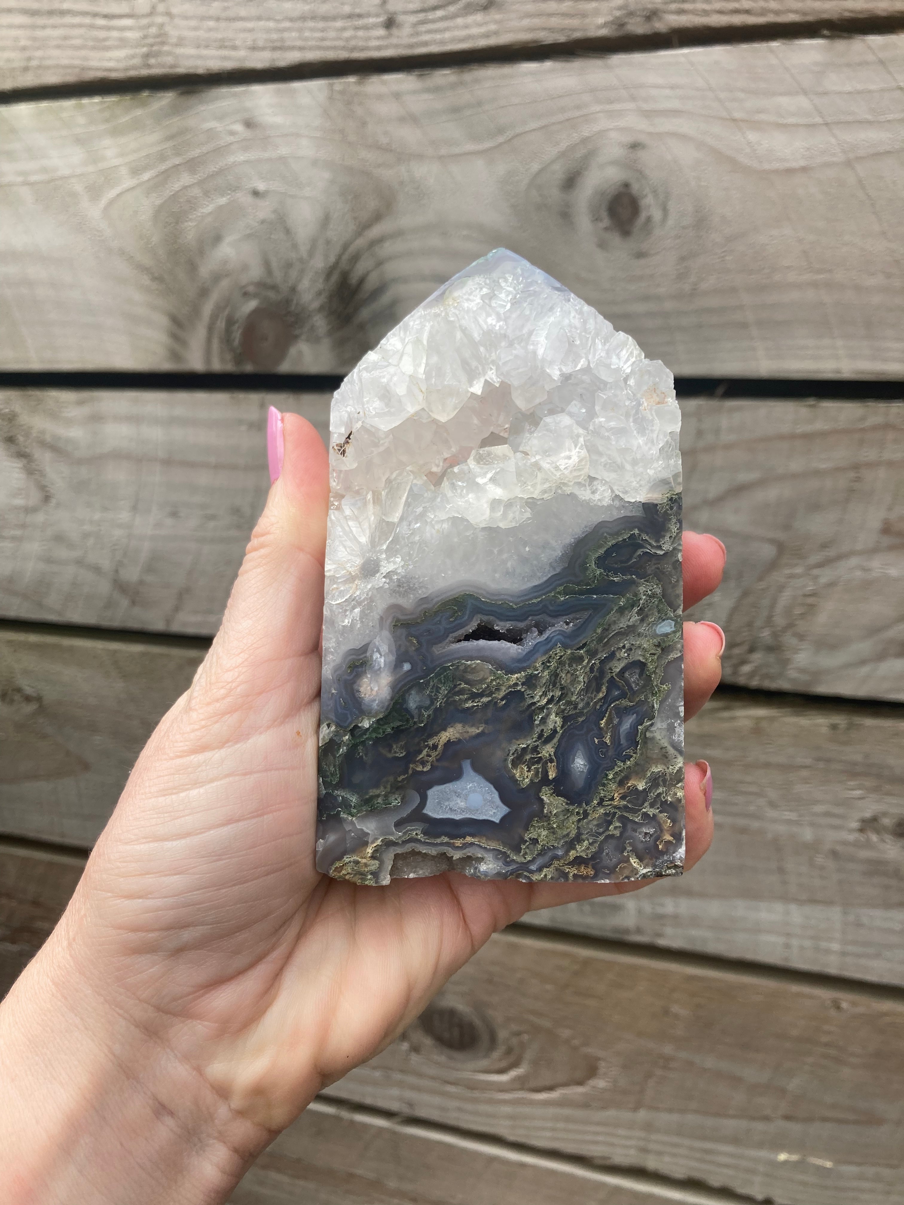 Moss Agate large druzy chunky tower