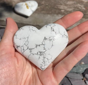 Beautiful Howlite large heart palm stones with gold Goddess and moon phase detailing