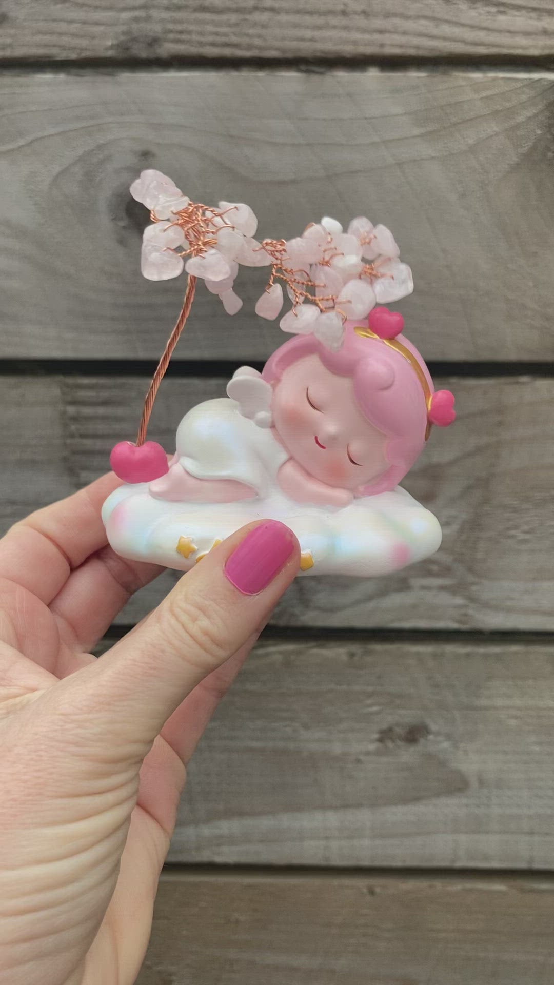 Rose quartz chip tree Angel on cloud cutie