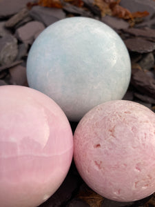 Beautiful pink & blue Aragonite spheres