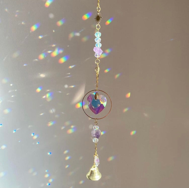 Amethyst heart, star and moon sun catcher