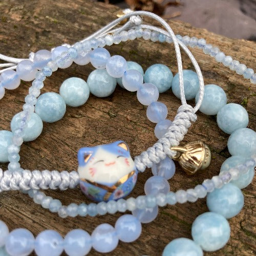 Aquamarine 💙 Blue Chalcedony 💙 Blue lace 💙 Blue Lucky cat 💙 bracelets