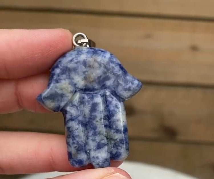 Sodalite and Rose Quartz hamsa hand pendants