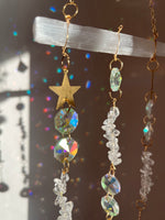 Load image into Gallery viewer, Selenite and Clear Quartz sun catcher with butterfly detail
