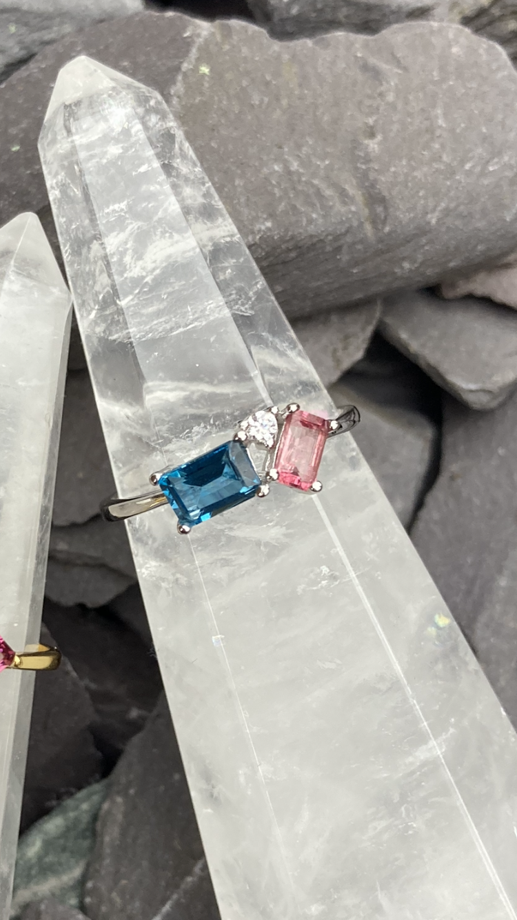 Stunning delicate White Topaz & Garnet and Pink tourmaline & Topaz rings