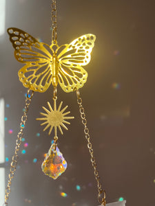 Selenite and Clear Quartz sun catcher with butterfly detail