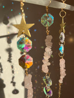 Load image into Gallery viewer, Selenite and Rose Quartz sun catcher with butterfly detail
