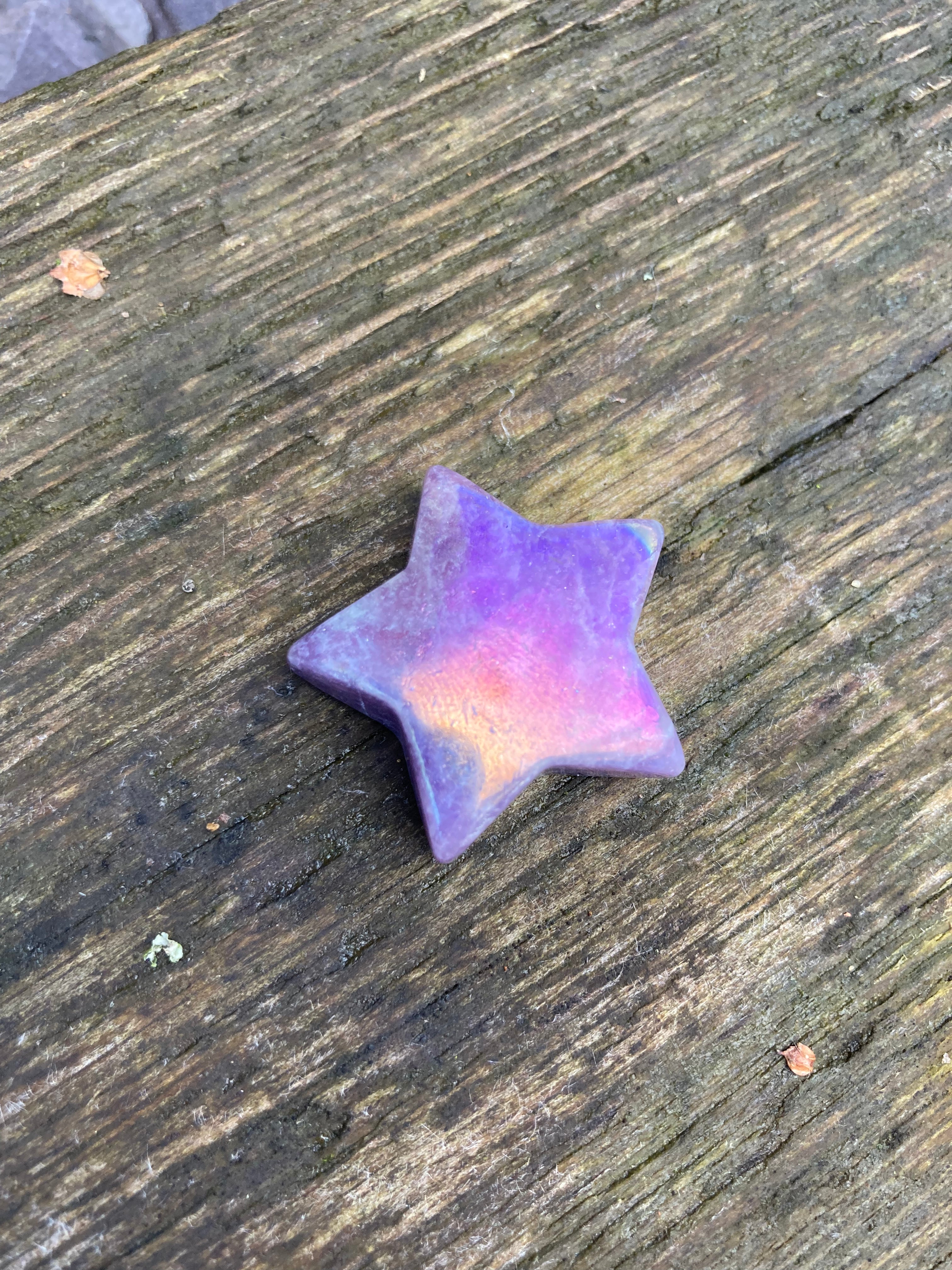 Mini Aura Amethyst star & moon 💜 with Aura Amethyst chunk 💜 Aura Lepidolite Aura Star & Puff heart 💜