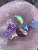 Load image into Gallery viewer, Mini Aura Amethyst star &amp; moon 💜 with Aura Amethyst chunk 💜 Aura Lepidolite Aura Star &amp; Puff heart 💜
