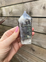 Load image into Gallery viewer, Moss Agate large cupcake towers with druzy
