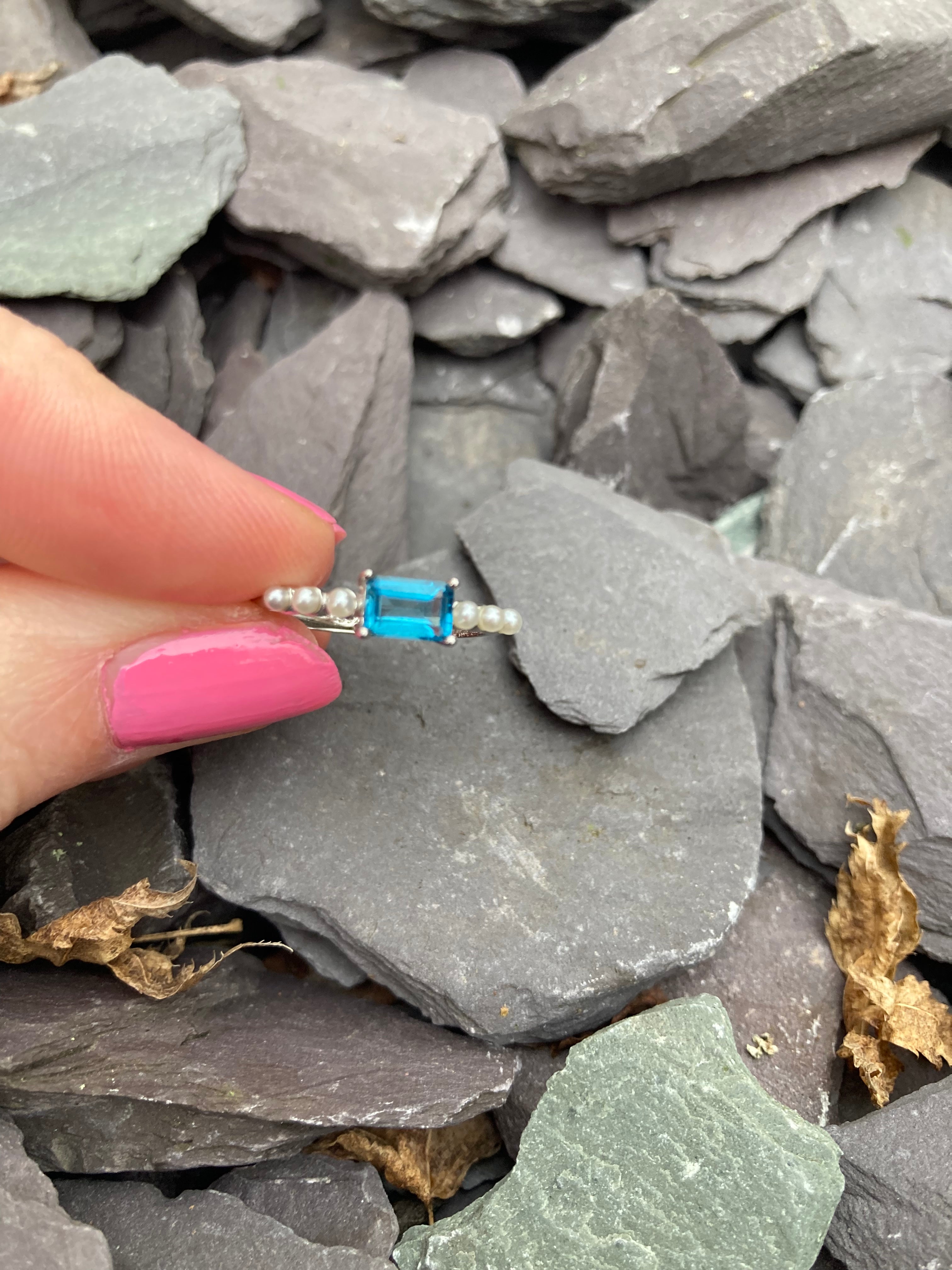 Stunning Blue Topaz, Green & Pink Tourmaline Pearl effect rings