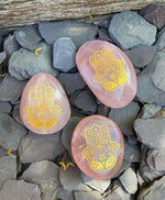 Load image into Gallery viewer, Beautiful Rose Quartz palm stones with gold Hamsa Hand detailing 💖💛✨
